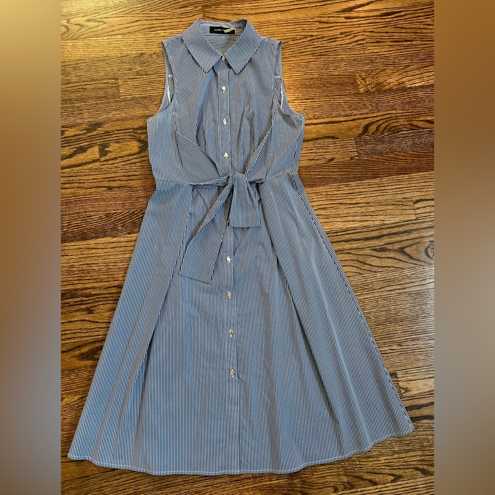 Ivanka Trump women’s sleeveless blue and white tie striped midi dress